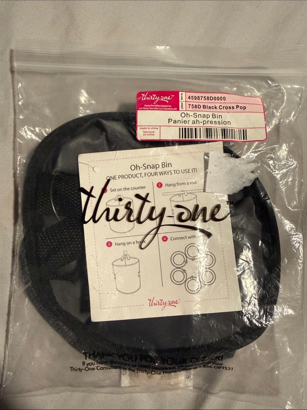 thirty-one Oh-Snap Bin in Black Cross Pop